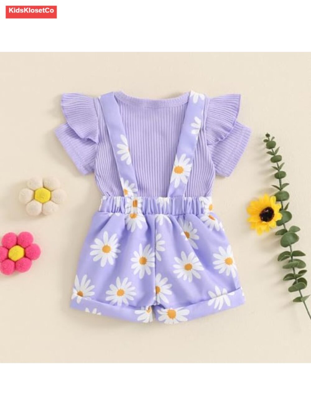 Newborn Baby Girl Ruffle Romper & Overalls Set 2Pc Short Sleeve Cotton Summer - Picture 3 of 5
